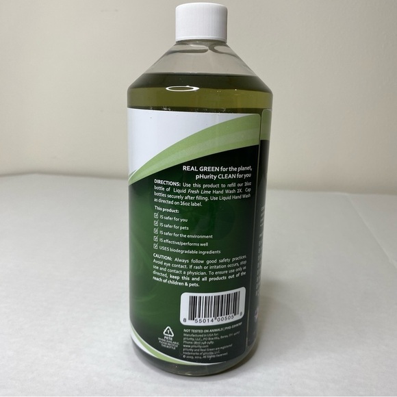 Phurity Green Liquid Hand Wash Refill Fresh Lime Essential Oil 33.8 Fl Oz - Picture 2 of 4